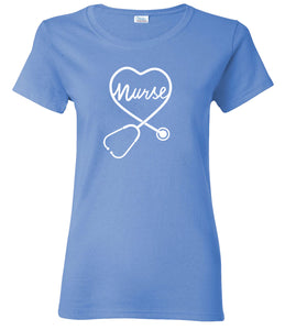 811-NHC Nurse Heart Ladies T Shirt Blue