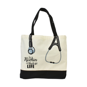 TM-92110 Rockin The Nurse Life Stethoscope Novelty Canvas Tote Bag