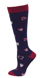TM94735-36 Navy Hearts 10-14mmHG Compression Socks REG/XL