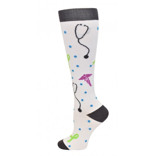 TM94770-75 White Med Symbols 10-14mmHG Ultra Soft Compression Socks REG/XL