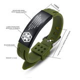 AM1443BGR Green Silicone Stainless Medical ID Bracelet Custom Engrave