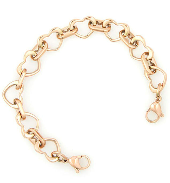 CN-101RG Rose Gold Stainless Open Heart Link Interchangeable Bracelet Strand