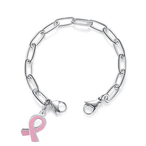 CK28PRC-SS Medical ID Silver Link Interchangeable Strand With Pink Ribbon Charm