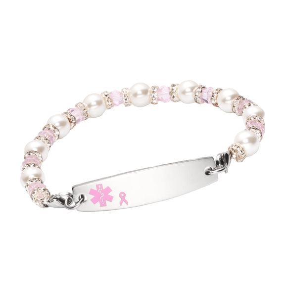 CN-166PR-NBP Pearl/Pink Beaded Stainless Bracelet No BP IV Needles Tag