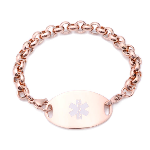 RG-112 Rose Gold Rolo Chain Medical ID With Tag