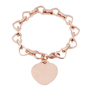 ID-0021RG Rose Gold Stainless Open Heart Charm Bracelet Custom Engrave