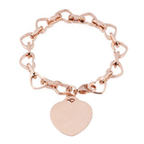 ID-0021RG Rose Gold Stainless Open Heart Charm Bracelet Custom Engrave
