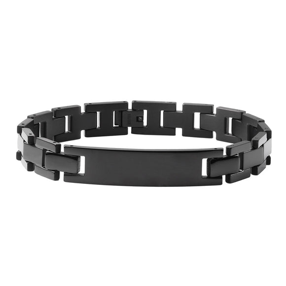 ID0126-BT Black Titanium Link Unisex Bracelet Custom Engrave