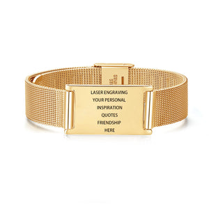 ID0665-G Stainless Gold Mesh Bracelet CUSTOM ENGRAVE
