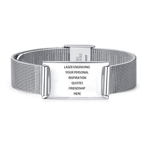 ID0665-SS Stainless Steel Mesh Bracelet CUSTOM ENGRAVE