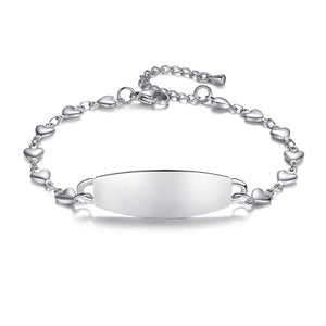 ID1374CZ-SS Stainless Steel Heart Chain Bracelet CUSTOM ENGRAVE