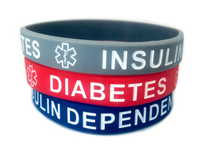 SIL-27 Diabetes Insulin Dependent Silicone Bracelet 3 Pc Set