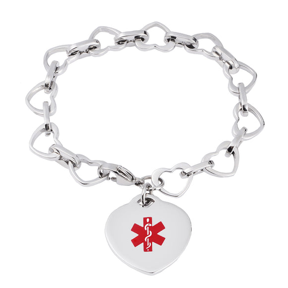 MD0021 Stainless Steel Open Heart Charm Medical Id Bracelet Custom Engrave