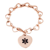 MD0021RG Rose Gold Stainless Open Heart Charm Medical Id Bracelet Custom Engrave