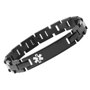 MD0126BT Black Titanium Link Unisex Medical Id Bracelet Custom Engrave