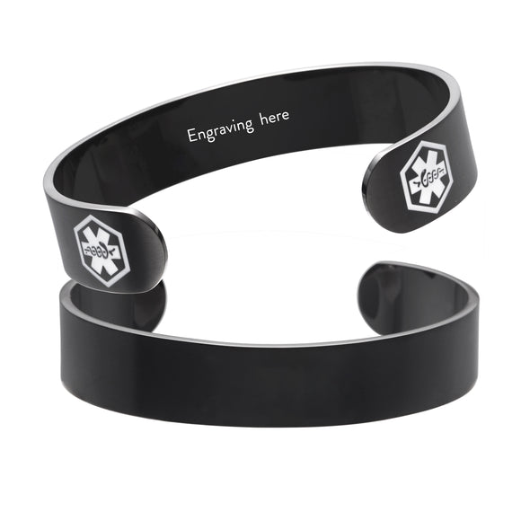 MD0175BK Custom Engrave Medical Id Stainless Steel Black Cuff Bracelet