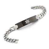 MD0184 Unisex Stainless Steel Black Plate Link Medical Alert Id Bracelet CUSTOM ENGRAVE