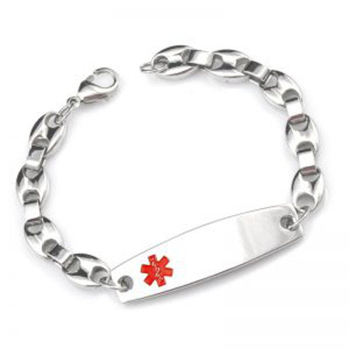 MD0195-SS Medical Alert ID Stainless Steel Oval Link Bracelet CUSTOM ENGRAVE