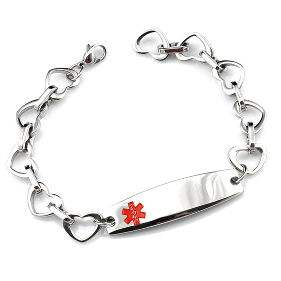 MD0201 Medical Alert ID Stainless Steel Open Heart Bracelet CUSTOM ENGRAVE