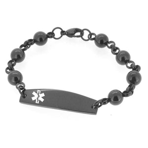 MD0242-B Medical Alert ID Black Stainless Link Bracelet CUSTOM ENGRAVE