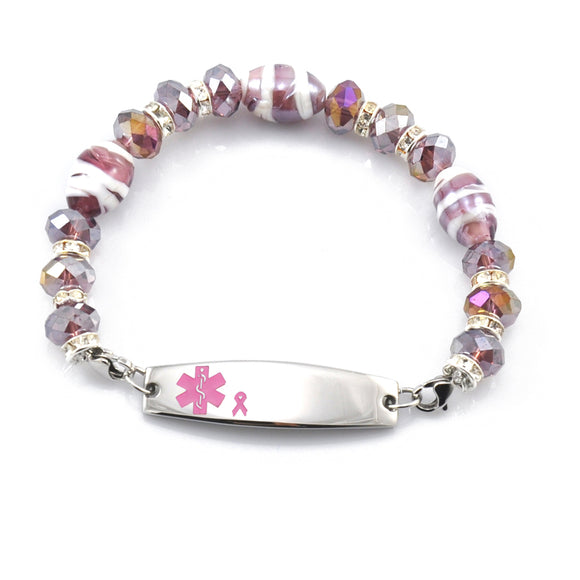 MD0358-NBP Fuchsia Beaded Stainless Bracelet With No BP IV Needles Tag