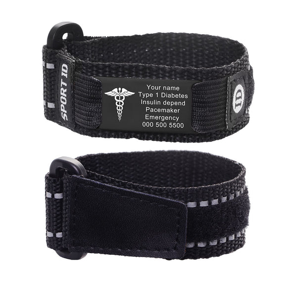 MD0460-BB Custom Engrave Sport Nylon Adjustable Medical Alert Id Bracelet