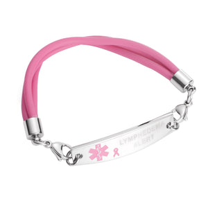 MD-555 Lymphedema Alert No BP Pink Ribbon Silicone Bracelet