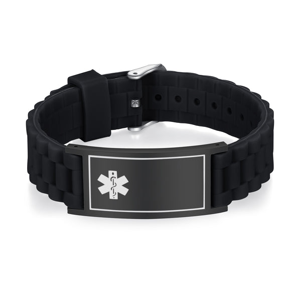 MD0584-BB Black Braided Silicone Stainless Medical ID Bracelet CUSTOM ENGRAVE