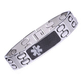 MD0748-CSS Stainless Silver & Carbon Fiber Medical Alert Id Bracelet Custom Engrave