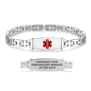 MD0935 CUSTOM ENGRAVE Women's Slim Stainless Steel Link Medical Id Bracelet