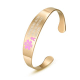MD0990-RGBP Lymphedema Alert No BP IV Medical ID Pink Ribbon Cuff Bracelet (Rose Gold)