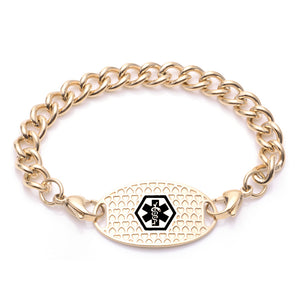 MD1322G Medical Alert Gold Stainless Classic ID Bracelet CUSTOM ENGRAVE