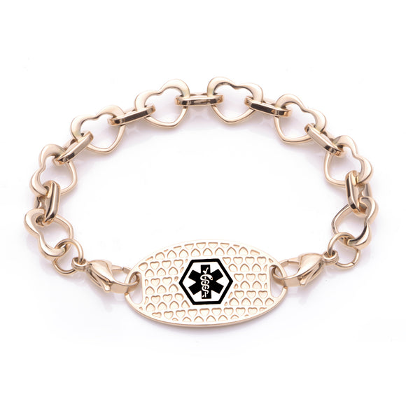 MD1333G Medical Alert Medical Alert Gold Stainless Open Heart ID Bracelet CUSTOM ENGRAVE