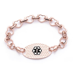 MD1333RG Medical Alert Medical Alert Rose Gold Stainless Open Heart ID Bracelet CUSTOM ENGRAVE