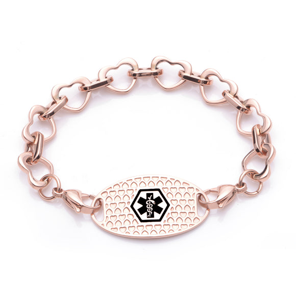 MD1333RG Medical Alert Medical Alert Rose Gold Stainless Open Heart ID Bracelet CUSTOM ENGRAVE