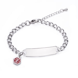 MD1367 Silver, Rose or Gold Stainless With Diamond Cut Chain & Medical Charm Custom Engrave