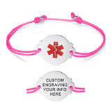 MD-1368 CUSTOM ENGRAVE 6 Colors! Stainless Adjustable Cord Medical ID Bracelet