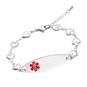 MD1374-SS Medical Alert ID Stainless Steel Heart Chain Bracelet CUSTOM ENGRAVE