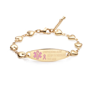 MD1374G-NOBP Lymphedema Alert NO BP/IV Needles Heart Link Custom Engrave