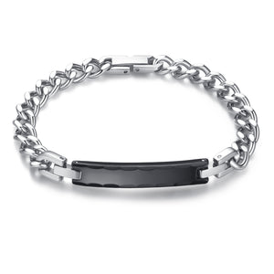 ID1407-F Ladies Stainless Steel Black Plate Link Bracelet CUSTOM ENGRAVE