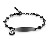 MD1414 Stainless Heart Chain & Medical Charm Bracelet 4 Colors! Custom Engrave