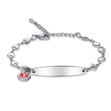 MD1414 Stainless Heart Chain & Medical Charm Bracelet 4 Colors! Custom Engrave