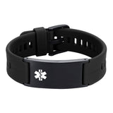 MD1468-69B Unisex Silicone Black Plate Medical Sport ID Bracelet Custom Engrave