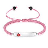 MD-1480 CUSTOM ENGRAVE 5 Colors! Stainless Adjustable Braided Rope Medical ID Bracelet