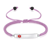 MD-1480 CUSTOM ENGRAVE 5 Colors! Stainless Adjustable Braided Rope Medical ID Bracelet