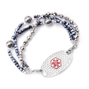 MD1701-H Medical Alert Triple Stranded Bead Stainless ID Bracelet CUSTOM ENGRAVE