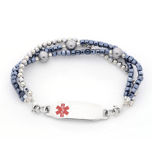 MD1701 Medical Alert Triple Stranded Bead Stainless ID Bracelet CUSTOM ENGRAVE