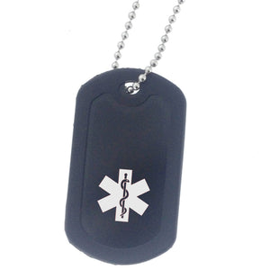 MP1983 Black Medical Alert Dog Tag Necklace Custom Engrave