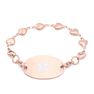 RG-103 Rose Gold Puffy Heart Chain Medical ID With Pre-Engraved Tag