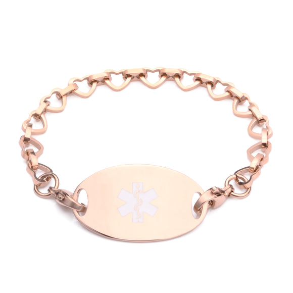 RG-102 Rose Gold Mini Open Heart Strand Medical ID With Tag
